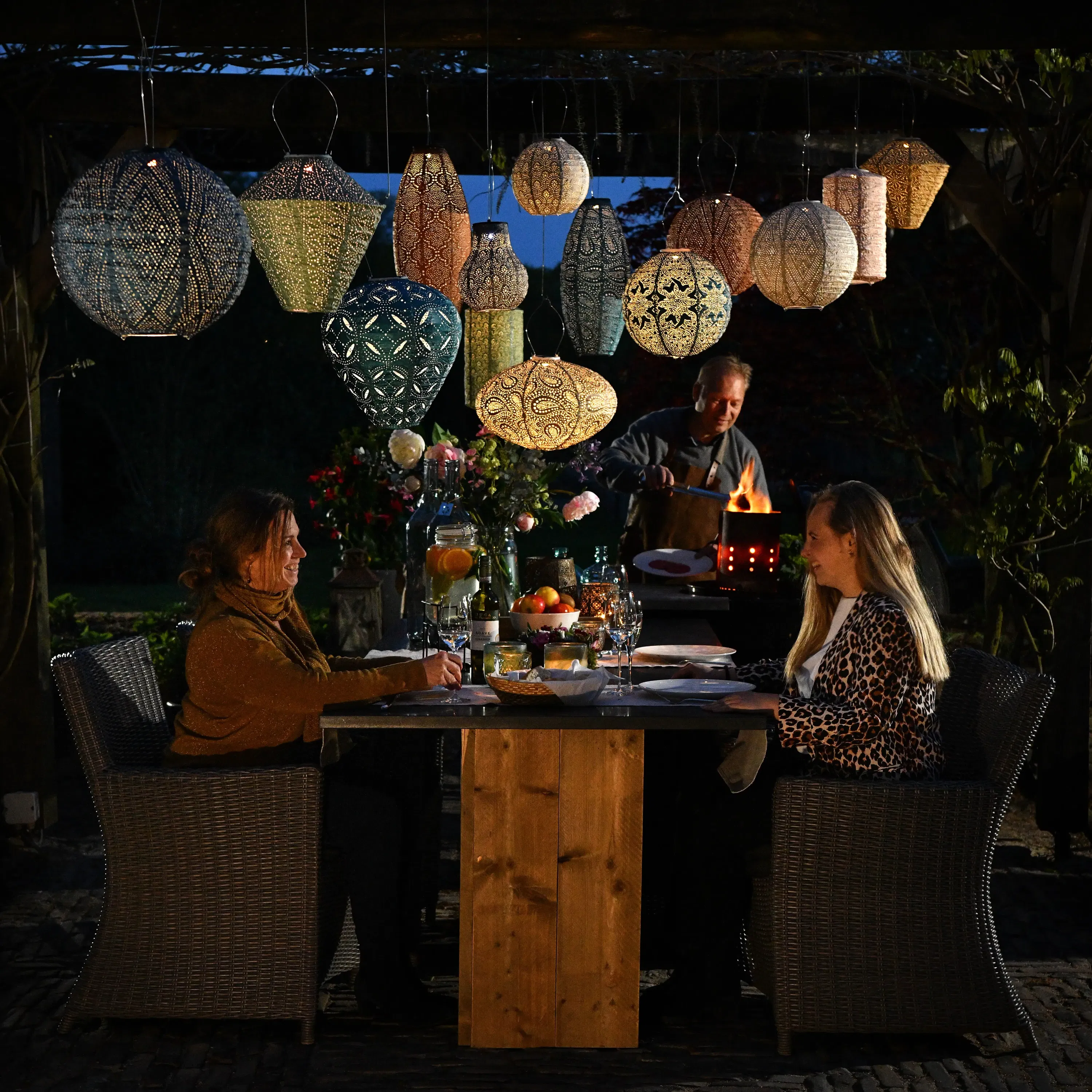 Solcelle lanterne Ikat Taupe Diamand 28 cm