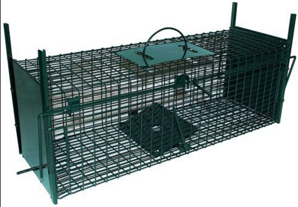 Trådfælde med faldlem i begge ender