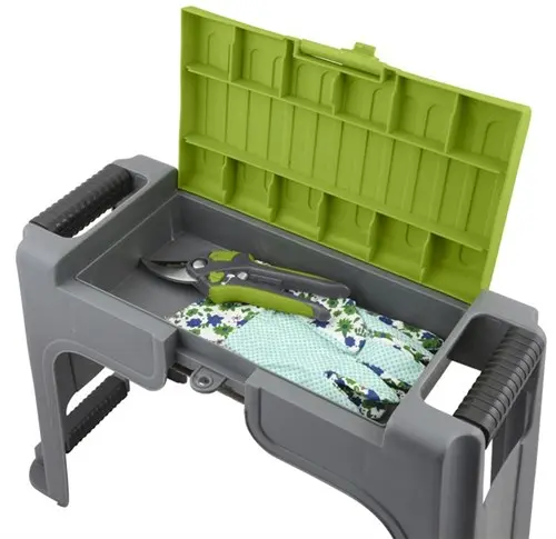 Haveskammel med redskabsopbevaring