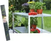 Aluminiumsbord med ekstra hylde 52 x 120 cm., Aluminiumsbord med ekstra hylde 52 x 120 cm., Højde: 76 cm Et drivhusbord er en god opbevaringsplads til værktøj,gødning o.l., som du bruger i drivhuset. Det er også rart at have et fornuftigt arbejdsbord, når