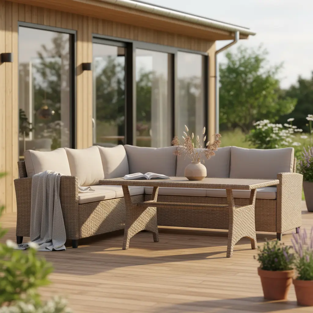 Dinningsæt m/ sandfarvede hynder